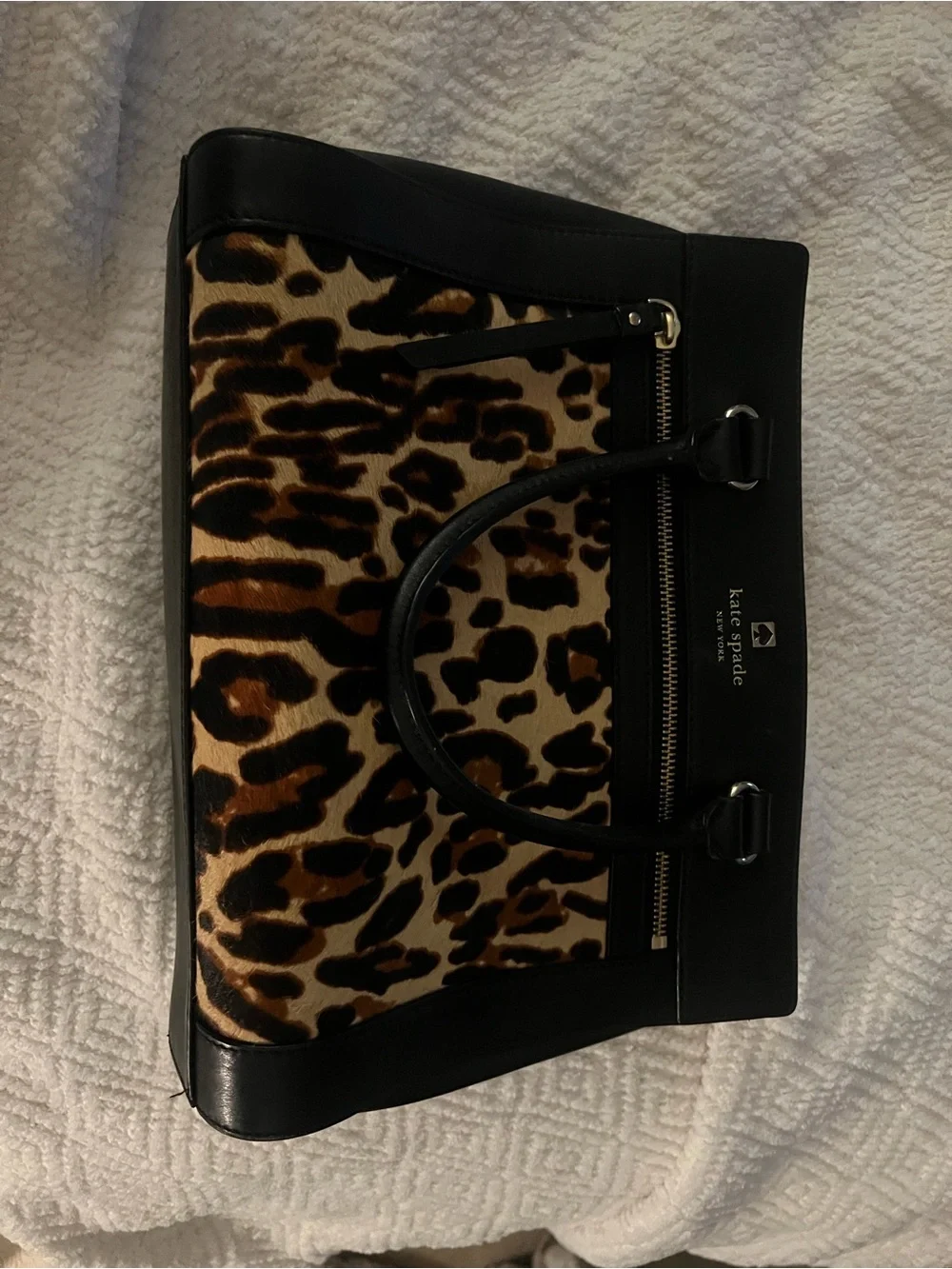 kate spade leopard print satchel in black and brown